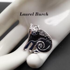 Vintage Laurel Burch Cat Brooch, Rhodium Plated, 1980s Vintage Jewelry